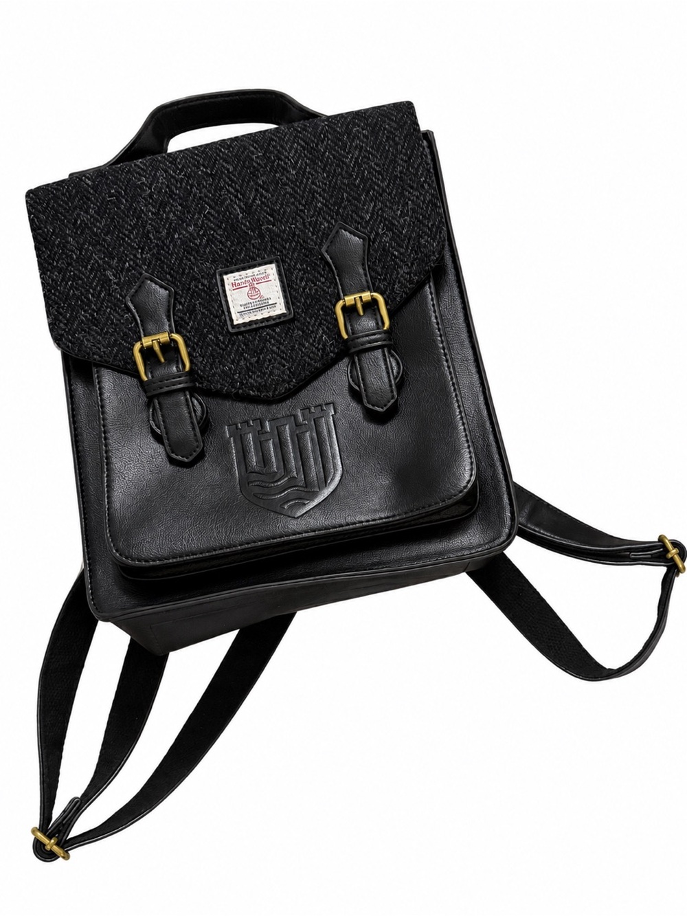 Islander Calton Black Herringbone Harris Leather & Tweed Backpack